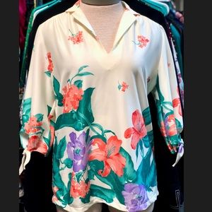 Vintage blouse, hibiscus floral print
